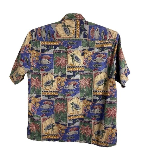 Tori Richard Men's size M Cotton Palm Tree Turtle Fish Print Button Down Shirt - Picture 2 of 5